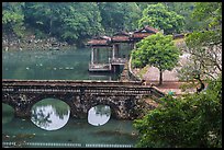 Stone bridge, pavilion, and Luu Khiem Lake, Tu Duc Tomb. Hue, Vietnam (color)