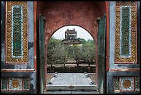 Stele Pavilion seen through the tomb gate, Tu Duc Tomb. Hue, Vietnam (color)