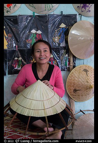 Woman making the Vietnamese conical hat. Hue, Vietnam (color)