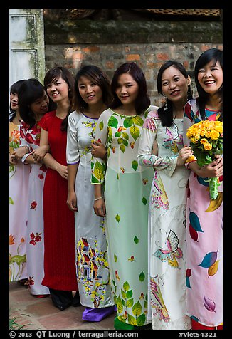 Women in Ao Dai, Temple of the Litterature. Hanoi, Vietnam (color)