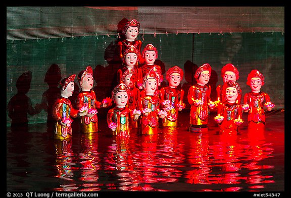 Water puppets (14 characters with lotus), Thang Long Theatre. Hanoi, Vietnam