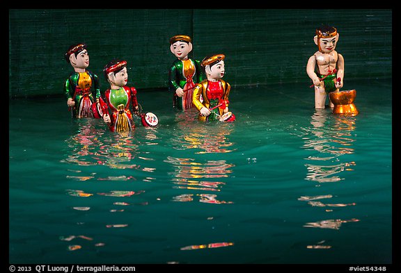 Water puppets (5 characters with musical instruments), Thang Long Theatre. Hanoi, Vietnam