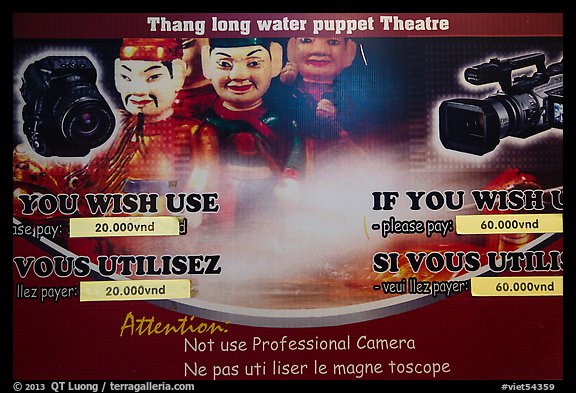 Camera use regulations, Thang Long Theatre. Hanoi, Vietnam
