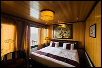 Indochina Sails stateroom and view. Halong Bay, Vietnam (color)