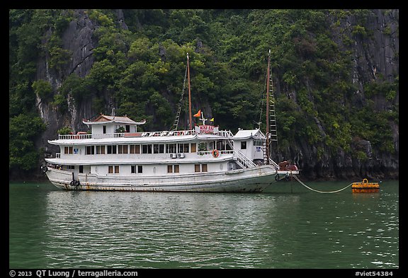 Tour boat painted white. Halong Bay, Vietnam