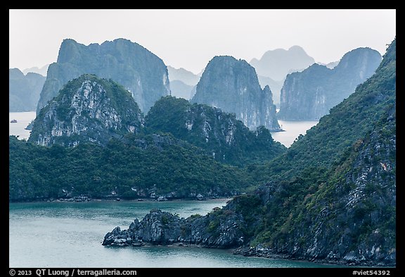 Monolithic karstic islands from above. Halong Bay, Vietnam