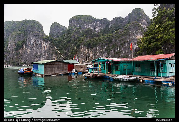 Vung Vieng village below karstic islands,. Halong Bay, Vietnam