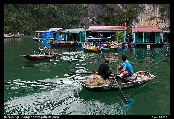 Villagers and houses, Vung Vieng fishing village. Halong Bay, Vietnam