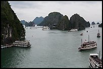 Tour boats and islands from above. Halong Bay, Vietnam ( color)