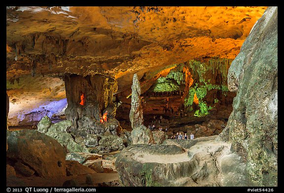 Multicolored lights, Surprise Cave. Halong Bay, Vietnam