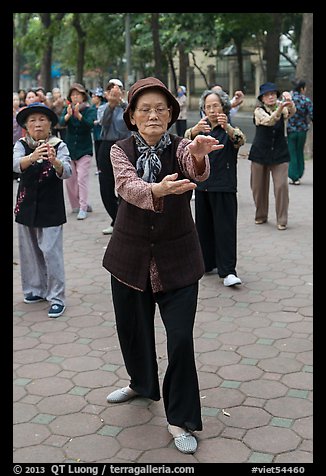 Elderly women practising Tai Chi. Hanoi, Vietnam