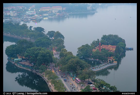 West Lake and pagoda from above. Hanoi, Vietnam