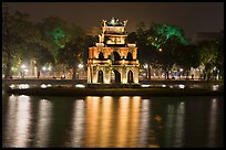 Turtle tower at night, Hoang Kiem Lake. Hanoi, Vietnam (color)