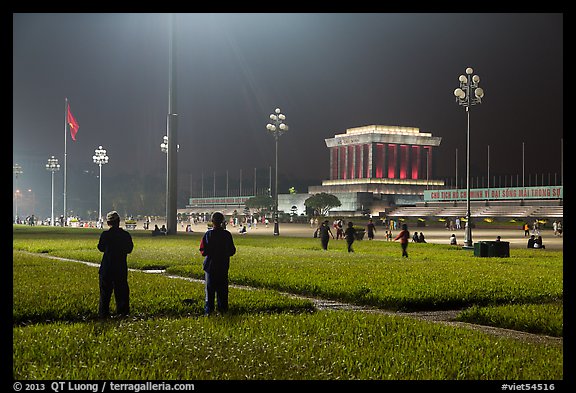 Ba Dinh Square and Ho Chi Minh Mausoleum at night. Hanoi, Vietnam
