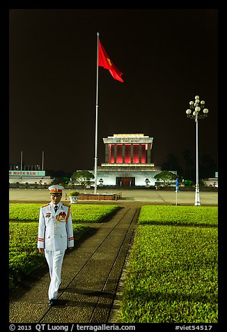 Officer walking in front of Ho Chi Minh Mausoleum. Hanoi, Vietnam