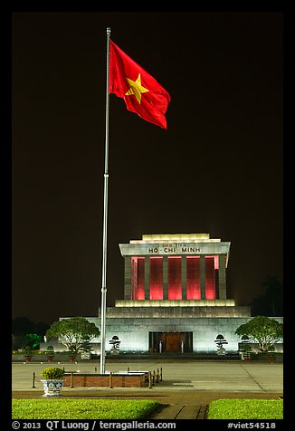 Vietnamese flag flying in front of Ho Chi Minh Mausoleum. Hanoi, Vietnam