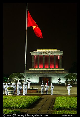 Vietnam flag lowering ceremony, Ho Chi Minh Mausoleum. Hanoi, Vietnam