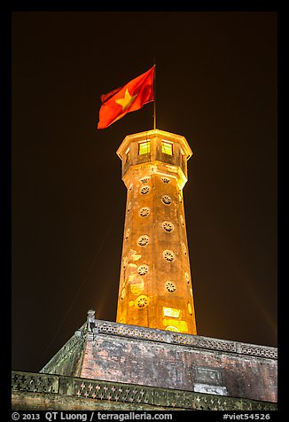 Flag tower at night, Thanh Long Citadel. Hanoi, Vietnam