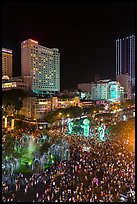 Packed Nguyen Hue boulevard on Christmas eve from above. Ho Chi Minh City, Vietnam (color)