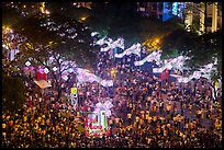 Le Loi boulevard with decorations and crowds from above. Ho Chi Minh City, Vietnam ( color)