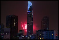 Bitexco tower with fireworks. Ho Chi Minh City, Vietnam (color)