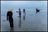 Fishermen pulling line onto beach. Mui Ne, Vietnam (color)