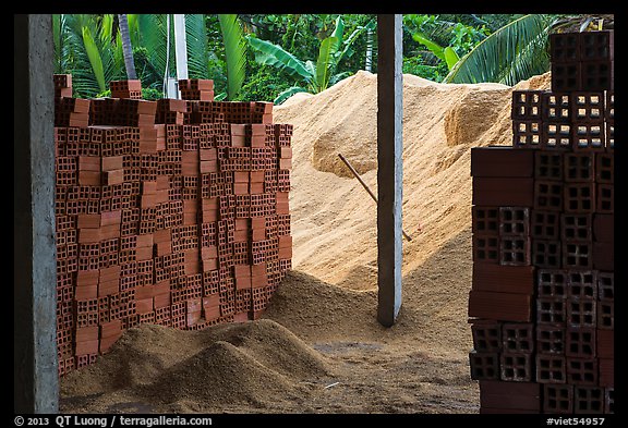 Bricks and rice hulk. Mekong Delta, Vietnam