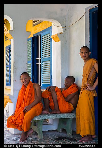 Young monks at Khmer pagoda. Tra Vinh, Vietnam (color)
