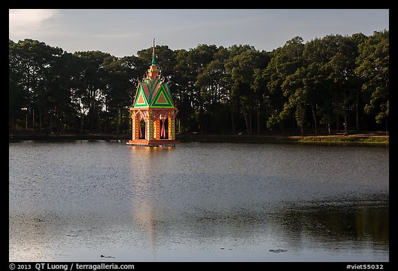 Spirit house in large pond. Tra Vinh, Vietnam