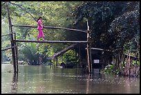 Woman crossing monkey bridge. Can Tho, Vietnam ( color)