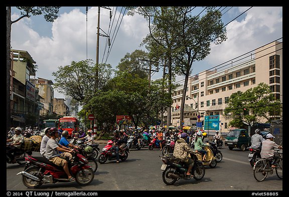 Motorcycle traffic near University of Medicine. Cholon, Ho Chi Minh City, Vietnam