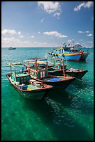 Fishing boats floating on clear water, Con Son. Con Dao Islands, Vietnam ( color)