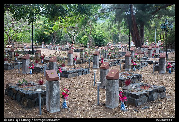 Graves memorializing independence fighters who died in jail. Con Dao Islands, Vietnam (color)
