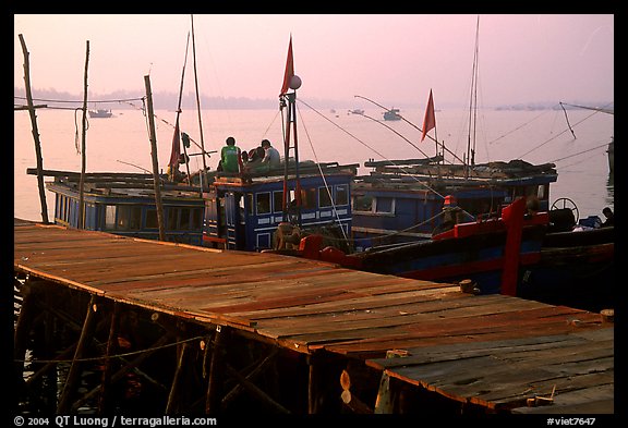 Pier and fishing boats, Nhat Le River, Dong Hoi. Vietnam