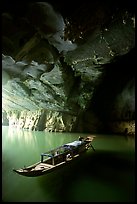 Boat inside the lower cave, Phong Nha Cave. Vietnam (color)