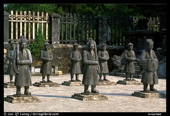 Statues of Mandarins in Khai Dinh Mausoleum. Hue, Vietnam