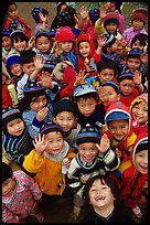 Schoolchildren dressed for the cool mountain weather. Northeast Vietnam ( color)
