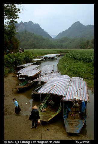 Boats waiting for villagers at a market. Northeast Vietnam