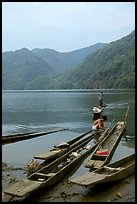 Typical dugout boats on the shore of Ba Be Lake. Northeast Vietnam (color)