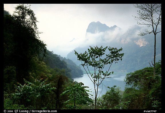 Ba Be Lake with morning mist. Northeast Vietnam