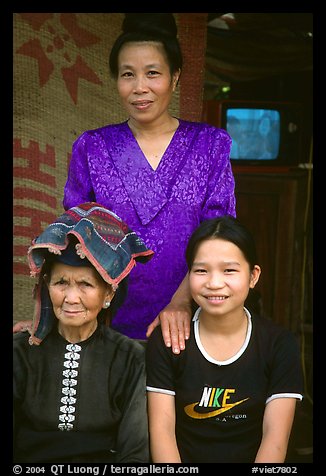 Three generations of thai women, near Son La. Northwest Vietnam