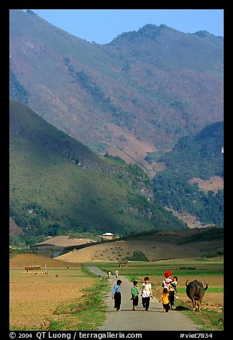 Villagers walking on the road, near Tuan Giao. Northwest Vietnam