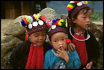 Black Dzao children wearing the hat with three coins, between Tam Duong and Sapa. Northwest Vietnam ( color)