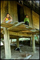Two children in a stilt house, between Lai Chau and Tam Duong. Northwest Vietnam (color)