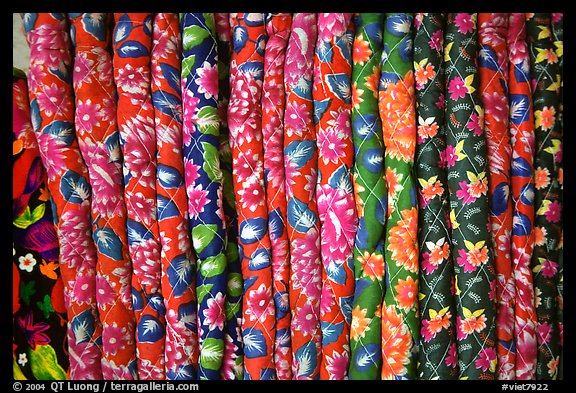 Fabric used by the Flower Hmong to make their colorful dresses. Bac Ha, Vietnam