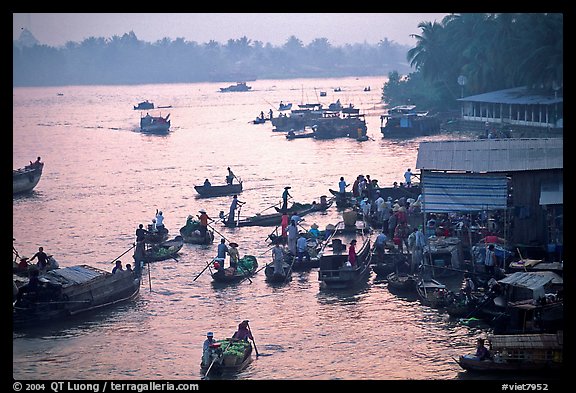 Busy river  at sunrise. Can Tho, Vietnam