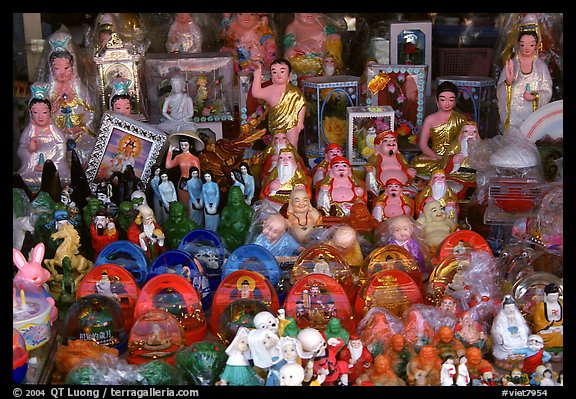Religious souvenirs for sale. Chau Doc, Vietnam (color)