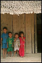Children in front of rural hut, Hon Chong. Vietnam