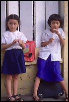 Uniformed junior school girls, Ho Chi Minh city. Vietnam (color)