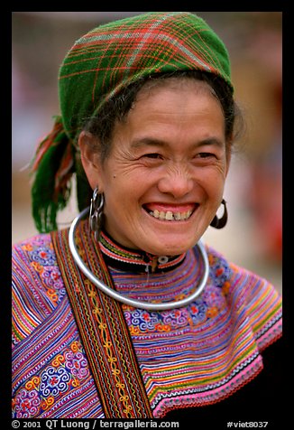 Flower Hmong woman in everyday ethnic dress,  Bac Ha. Vietnam